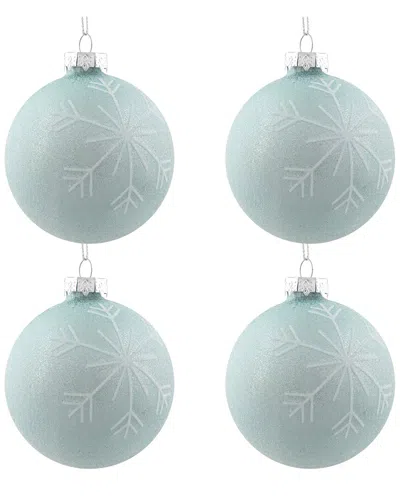 Northlight 4ct Blue And Silver Snowflake Glass Christmas Ball Ornaments 3.25in  (80mm)