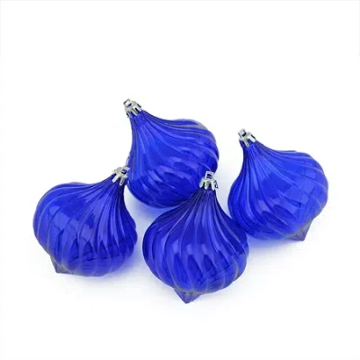 Northlight 4ct Blue Shatterproof Transparent Christmas Onion Drop Ornaments 4.5"