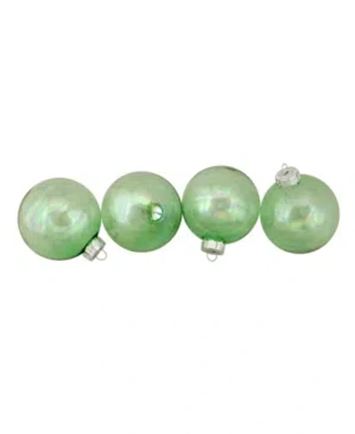 Northlight 4ct Shiny Green Clear Iridescent Christmas Ball Ornaments 3.25" 80mm