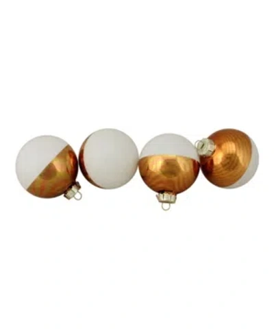 Northlight 4ct Shiny White And Gold Color Block Christmas Glass Ball Ornaments 3.25" 80mm