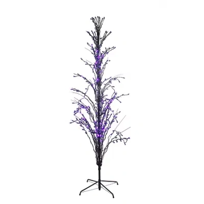 Northlight 4ft Pre-lit Black Cascade Outdoor Twig Purple Lights Indoor Artificial Tree