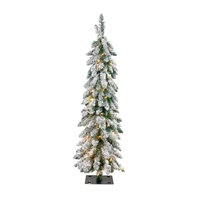 Northlight 4ft Prelit Pencil Flocked Alpine Artificial Clear 4 Foot Flocked Pine Christmas Tree In Multi