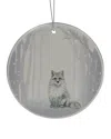 NORTHLIGHT NORTHLIGHT 4IN WHITE AND SILVER ARCTIC FOX PORCELAIN DISC CHRISTMAS ORNAMENT