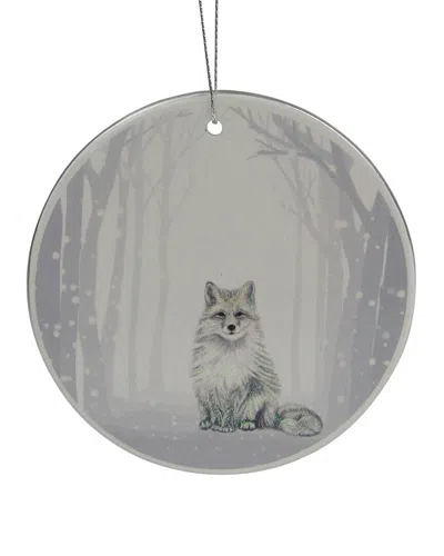 Northlight 4in White And Silver Arctic Fox Porcelain Disc Christmas Ornament