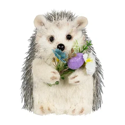 Northlight 5" Cream And Gray Hedgehog Floral Easter Figurine