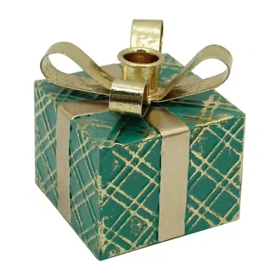 Northlight 5" Metal Gift Box Taper Candle Holder In Green