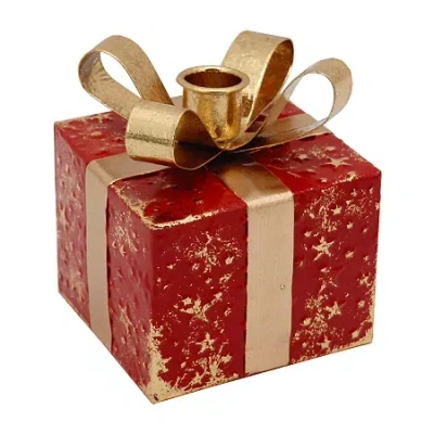 Northlight 5" Metal Gift Box Taper Candle Holder In Red