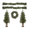 Northlight 5-piece Pre-lit Frosted Verona Berry Pine Artificial Christmas Entryway Set In Green