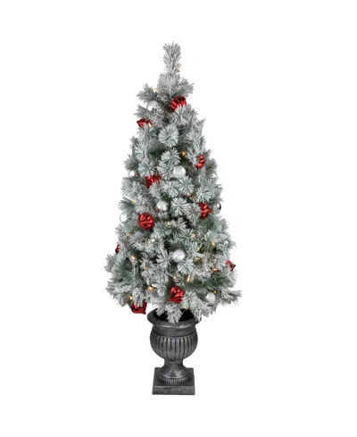 Northlight Pre-lit Potted Snowy Bristle Pine Artificial Christmas Tree 5' In Green