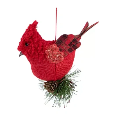 Northlight 5'' Red Burlap Cardinal With Pine Needles And Berries Christmas Ornament
