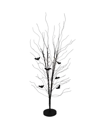 Northlight 50" Led Lighted Black Halloween Branch Tree With Bats Warm White Lights