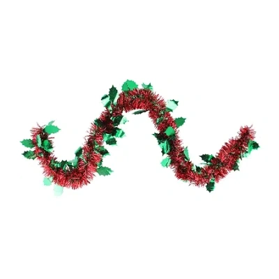 Northlight 50' Shiny Red Christmas Tinsel Garland With Green Holly - Unlit In Multi