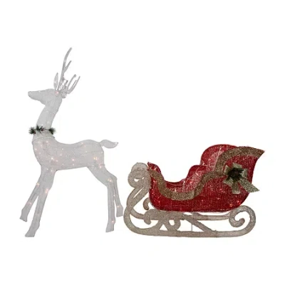 Northlight 51" Lighted Reindeer With Sleigh Christmas Yard Art In White