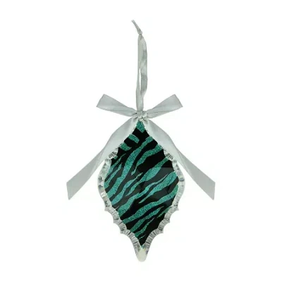 Northlight 5.75'' Glittered Teal Zebra Print Diamond Prism Christmas Ornament In Green