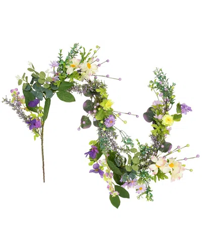 Northlight 5ft Daisy & Mixed Foliage Floral Garland In Green