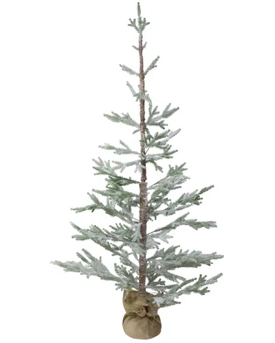 Northlight 5ft Snow Covered Slim Pine Artificial Christmas Tree With Jute  Base- Unlit In Green