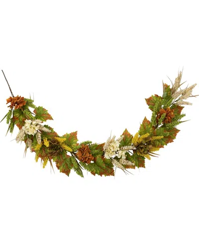 Northlight 5ft X 10in Flowers With Wheat Artificial Fall Harvest Garland Unlit In Green
