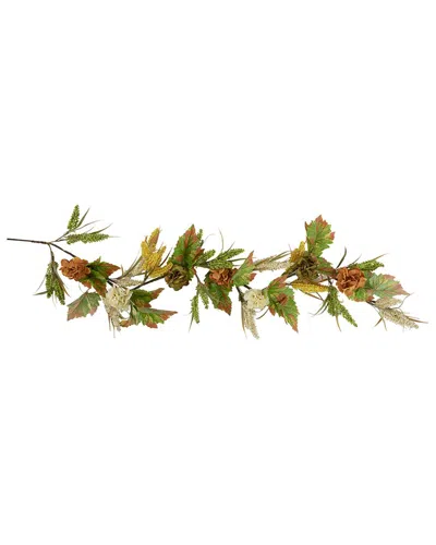 Northlight 5ft X 10in Flowers With Wheat Artificial Fall Harvest Garland  Unlit In Green