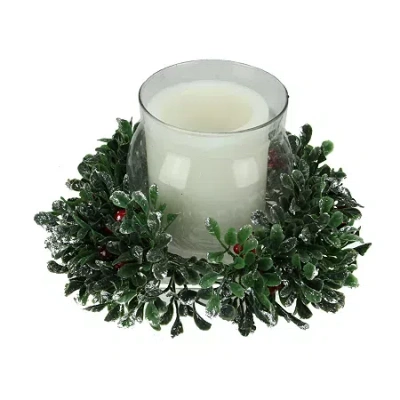 Northlight 6'' Clear And Green Boxwood With Berry Tipped Christmas Hurricane Pillar Candle Holder In White