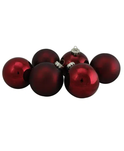 Northlight 6 Count 2- Finish Glass Ball Christmas Ornaments 80mm Set, 3.25" In Red