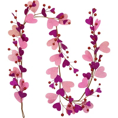Northlight 6' Glittered Hearts And Berries Valentine's Day Garland In Red