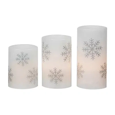 Northlight 6" Led Flameless Flickering Wax Pillar Snowflake Flameless Candle In White