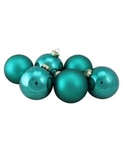 Northlight 6-piece Shiny And Matte Turquoise Blue Glass Ball Christmas Ornament Set 3.25" 80mm