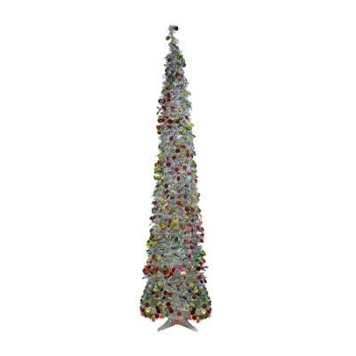 Northlight 6' Pre-lit Silver Tinsel Pop-up Artificial Christmas Tree - Warm White Led Lights