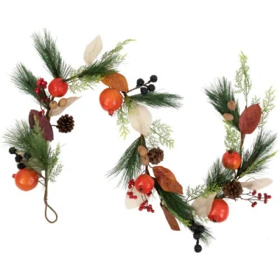 Northlight 6' X 10" Fall Harvest Mixed Berry, Leaves And Pomegranate Garland In Multi