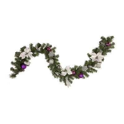 Northlight 6' X 9'' Foliage Poinsettia And Ornament Artificial Christmas Garland Unlit In Multi