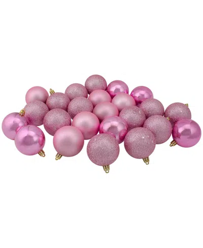Northlight 60 Count Shatterproof 4- Finish Christmas Ball Ornaments 60mm Set, 2.5" In Pink