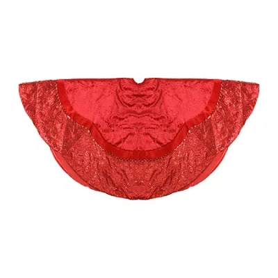 Northlight 60'' Red Velvet Damask Sequin Embroidered Poinsettia Trimmed Scalloped Edge Christmas Tree Skirt