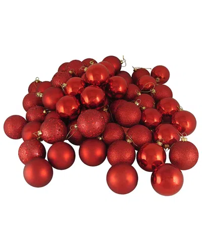 Northlight 60ct Red Hot Shatterproof 4-finish Christmas Ball Ornaments