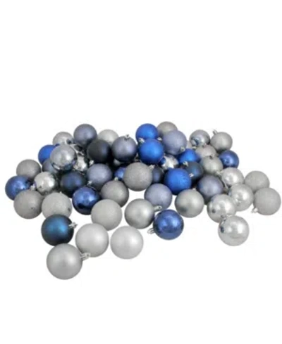 Northlight 60ct Sapphire Blue/denim/silver/pewter Shatterproof 3-finish Christmas Ball Ornaments 2.5" In Multi