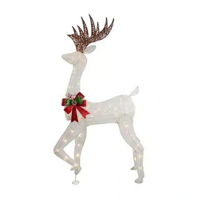 Northlight 60in Led Lighted Glitter Reindeer With Red Bow Christmas Yard Art In White