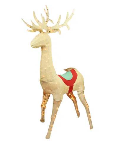Northlight 60in Pre-lit Rustic Burlap Standing Reindeer Christmas In Multi