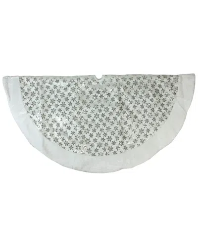 Northlight 60in Silver Sequin Snowflake With White Faux Fur Border Christmas Tree Skirt