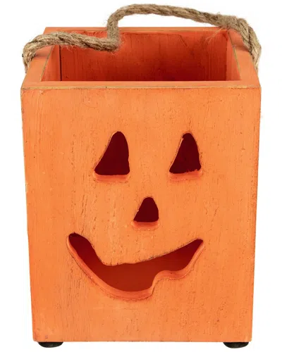 Northlight 6.25in Small Wood Jack O Lantern Halloween Decor In Orange