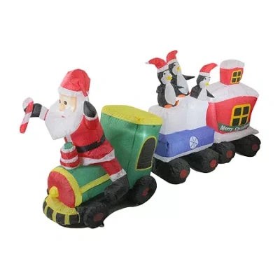 Northlight 6.5' Red And Green Inflatable Santa And Penguins On Train Lighted Outdoor Christmas Decoration In Multi