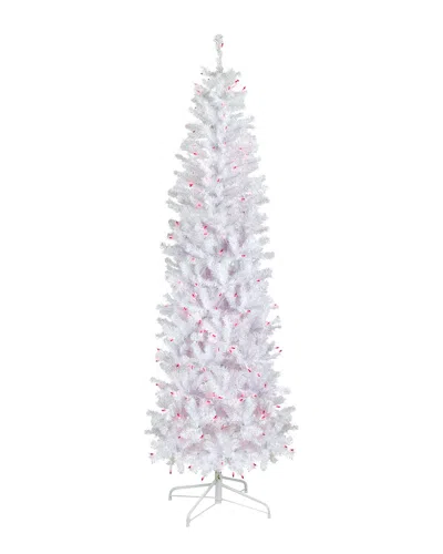 Northlight 6.5ft Pre-lit Pencil Woodbury White Pine Artificial Christmas Tree  - Pink Lights