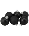 Northlight 6ct Black Glass 2-finish Christmas Ball Ornaments 3.25in (80mm) In Black