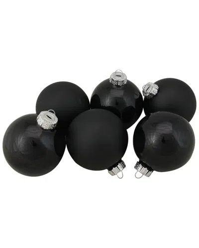 Northlight 6ct Black Glass 2-finish Christmas Ball Ornaments 3.25in (80mm)