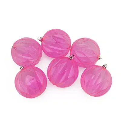 Northlight 6ct Pink Rhombus Cut Shatterproof Transparent Christmas Ball Ornaments 3'' (70mm)