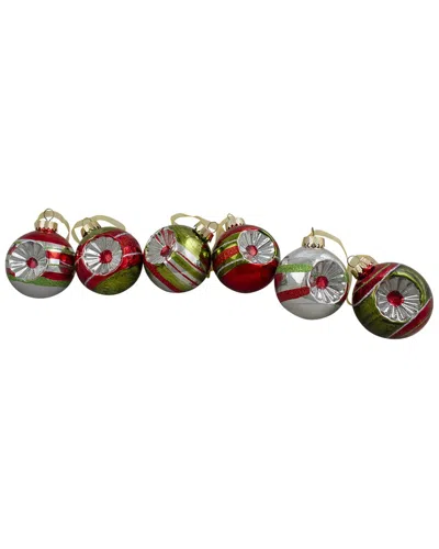 Northlight 6ct Silver And Red 2-finish Retro Reflector Christmas Ball  Ornaments 2.75in (55mm)