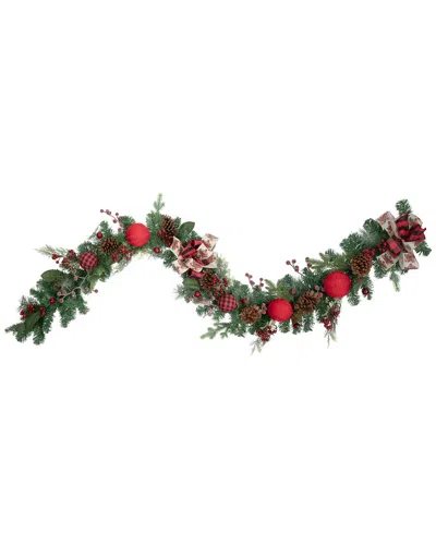 Northlight 6ft Green Pine Artificial Christmas Garland With Plaid Ornaments &  Bows