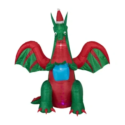 Northlight 6ft Inflatable Led Lighted Dragon With Gift Outdoor Christmas Inflatable In Green