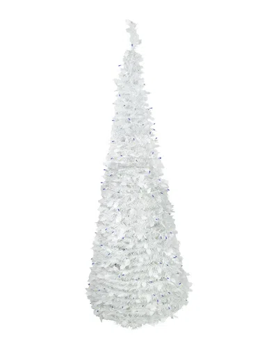 Northlight 6ft Lighted White Tinsel Pop-up Artificial Christmas Tree - Blue  Lights