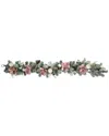 Northlight 6ft Pink Floral & Ball Ornament Frosted Pine Artificial Garland In Green