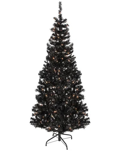 Northlight 6ft Pre-lit Black Artificial Tinsel Christmas Tree Clear Lights