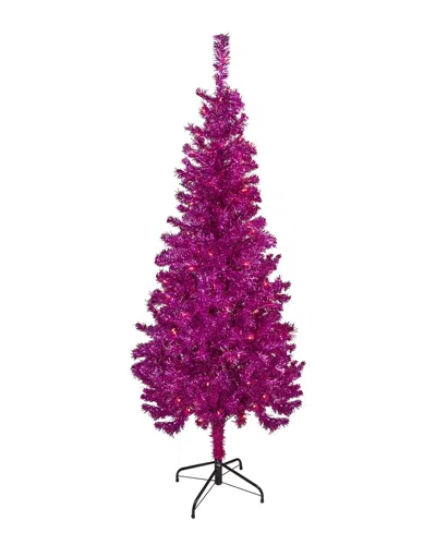 Northlight 6ft Pre-lit Pink Artificial Tinsel Christmas Tree - Clear Lights In Purple